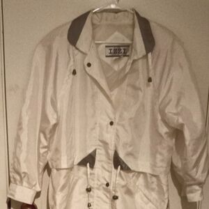 Innovations by IZZI Women's M Vtg 80-90s White Rain Coat Jacket Adjustable Waist